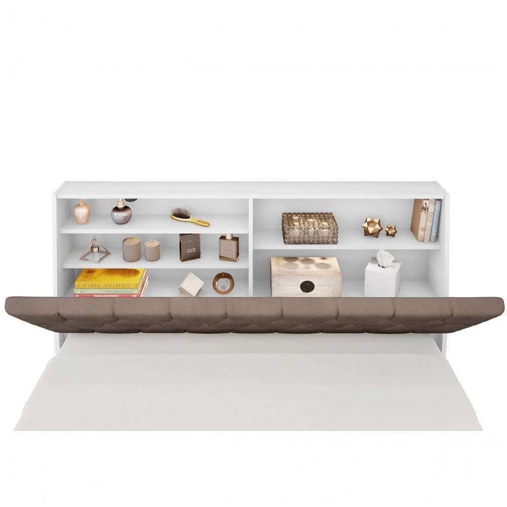 Cabeceira Box Casal Isis Branco Com Capitonê Bege Escuro - 2