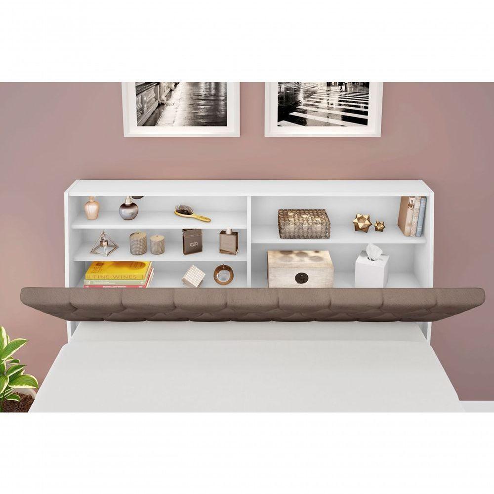 Cabeceira Box Casal Isis Branco Com Capitonê Bege Escuro - 4