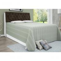 Cabeceira Box Casal Queen Isis Branco Com Capitonê Marrom - 1