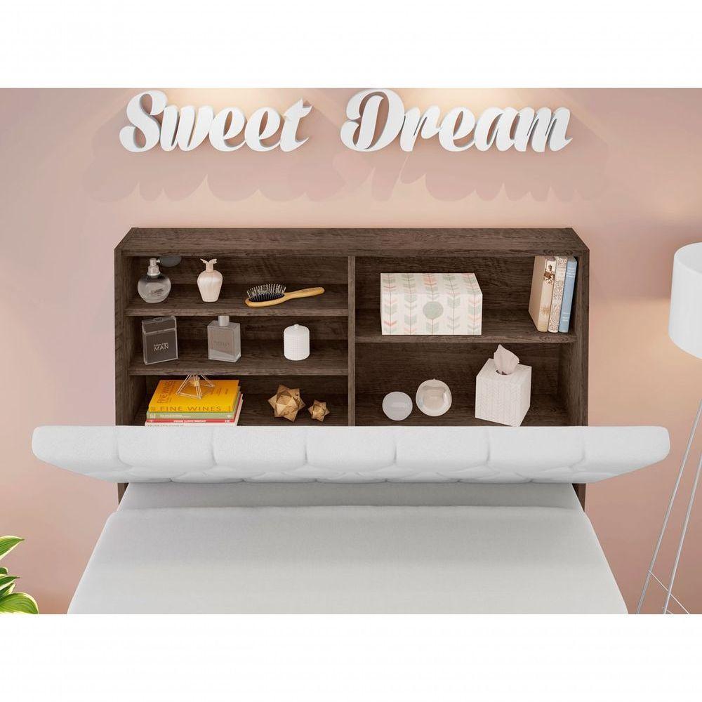 Cabeceira Box Solteiro Isis Chocolate Com Capitonê Branco - 4