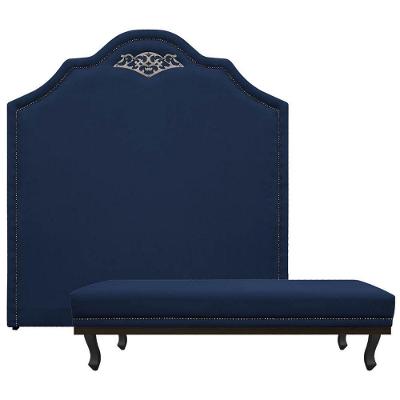 Kit Cabeceira E Calçadeira King P02 195cm Azul Marinho