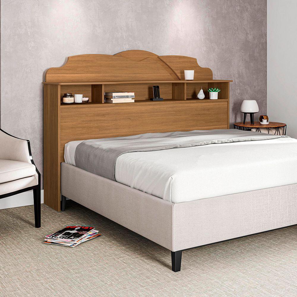 Cabeceira Casal Cama Box Queen 1,60M Com Nicho Cristal - Amêndoa - Cor: Marrom - 1