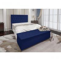 Cabeceira Casal E Recamier Baú 1,40m Madrid Suede Azul - 1