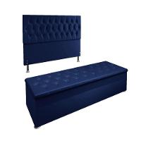 Cabeceira Casal E Recamier Baú 1,40m Madrid Suede Azul - 5