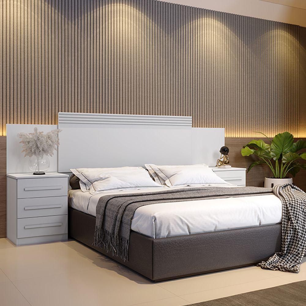 Cabeceira Império Com Mesa De Cabeceira 6 Gavetas Benetil Branco - 2