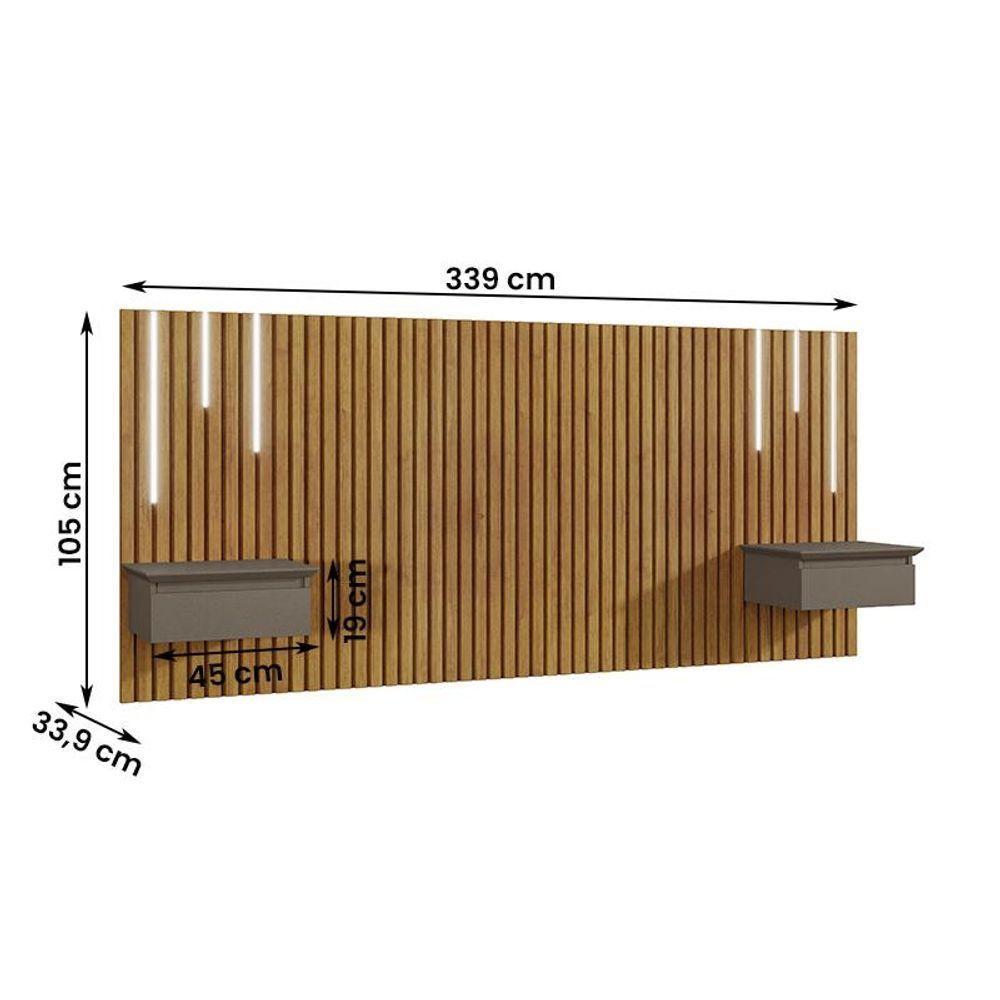 Cabeceira King Paris Ripado Quarto 2 Mesas Com Gaveta E Led Naturale/platinum Naturale/platinum - 2