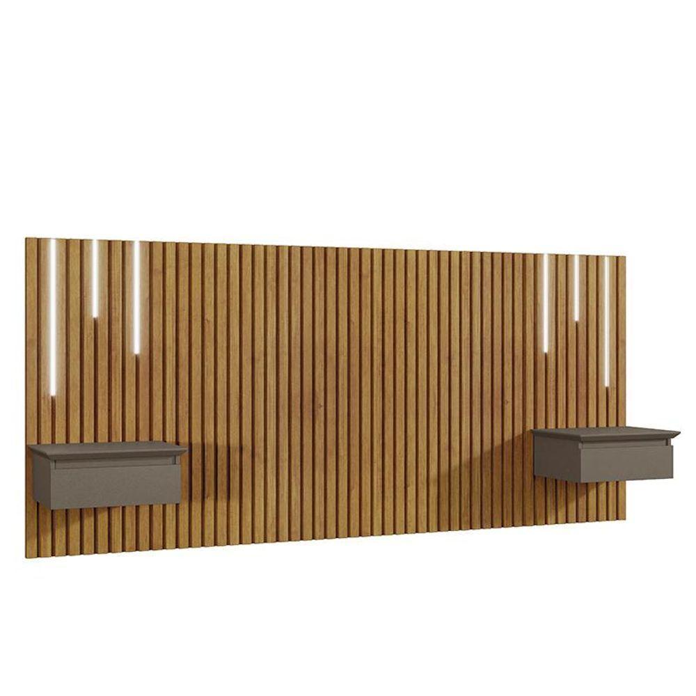 Cabeceira King Paris Ripado Quarto 2 Mesas Com Gaveta E Led Naturale/platinum Naturale/platinum - 3