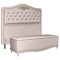 Cabeceira Cama Box Casal King 195cm Com Calçadeira Baú Bege - 1