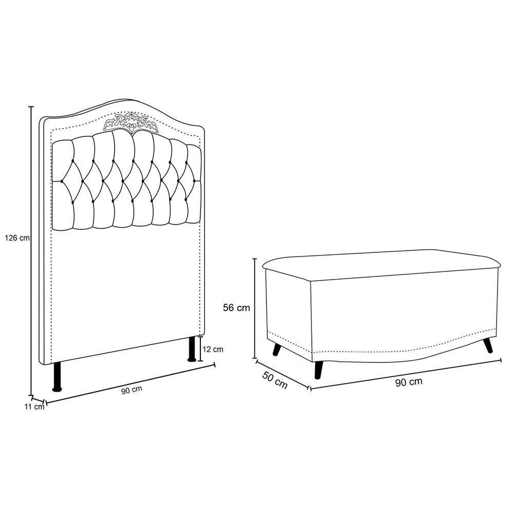 Cabeceira Cama Box Solteiro 90cm Com Calçadeira Baú Azul - 2