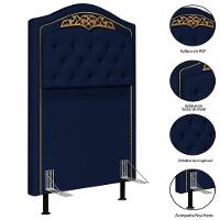 Cabeceira Cama Box Solteiro 90cm Com Calçadeira Baú Azul - 3