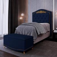 Cabeceira Cama Box Solteiro 90cm Com Calçadeira Baú Azul - 5