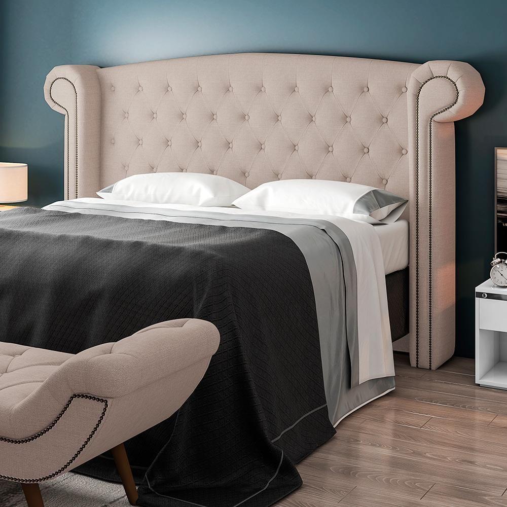 Cabeceira Cama Box Casal Com Tachas 140 Cm Sofia P05 Linho Bege Areia - 6