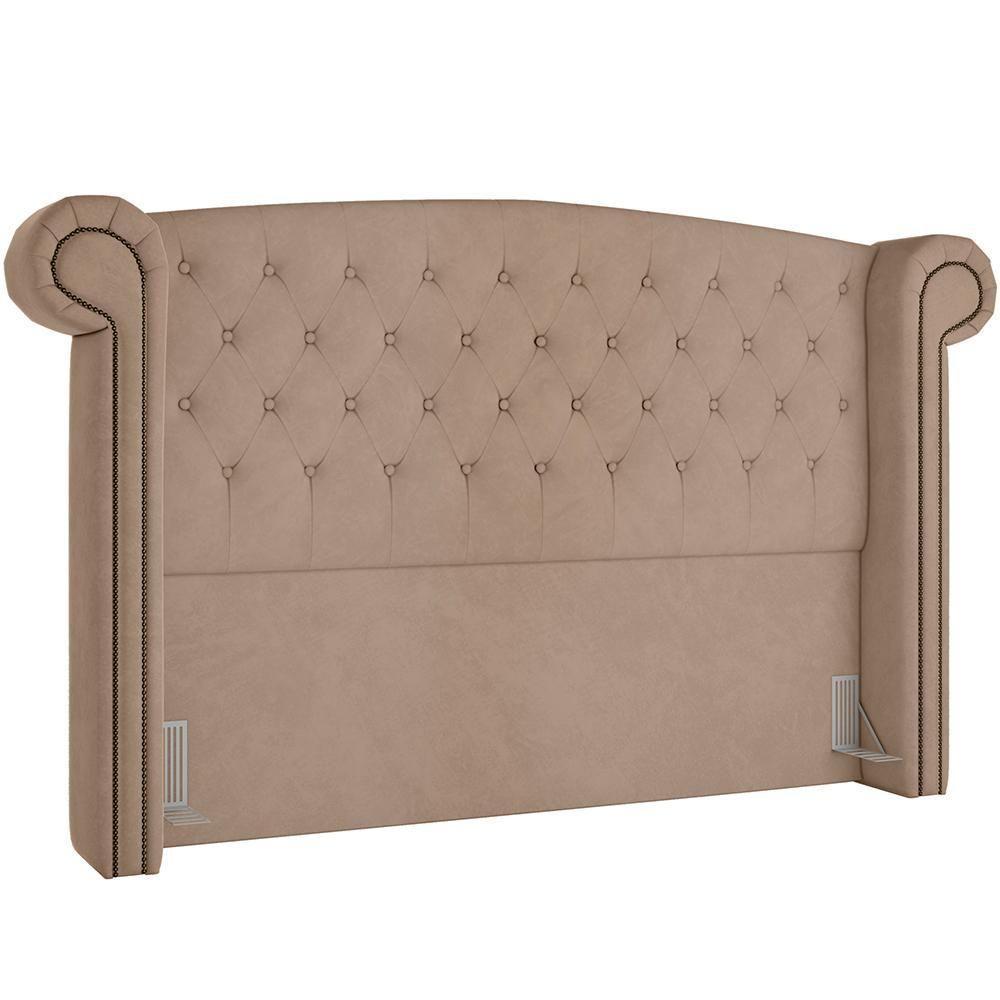 Cabeceira Cama Box Casal Com Tachas 140 Cm Sofia P05 Veludo Bege - 1