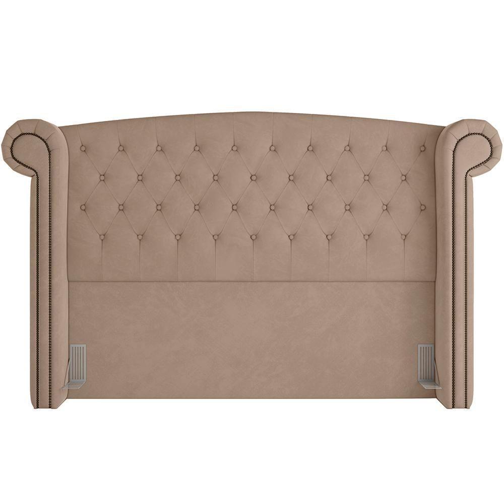 Cabeceira Cama Box Queen Com Tachas 160 Cm Sofia P05 Veludo Bege - 5