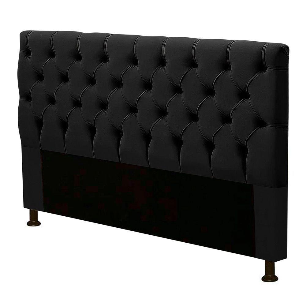 Cabeceira Box Casal King Size Cristal 195cm Suede Preto - 1