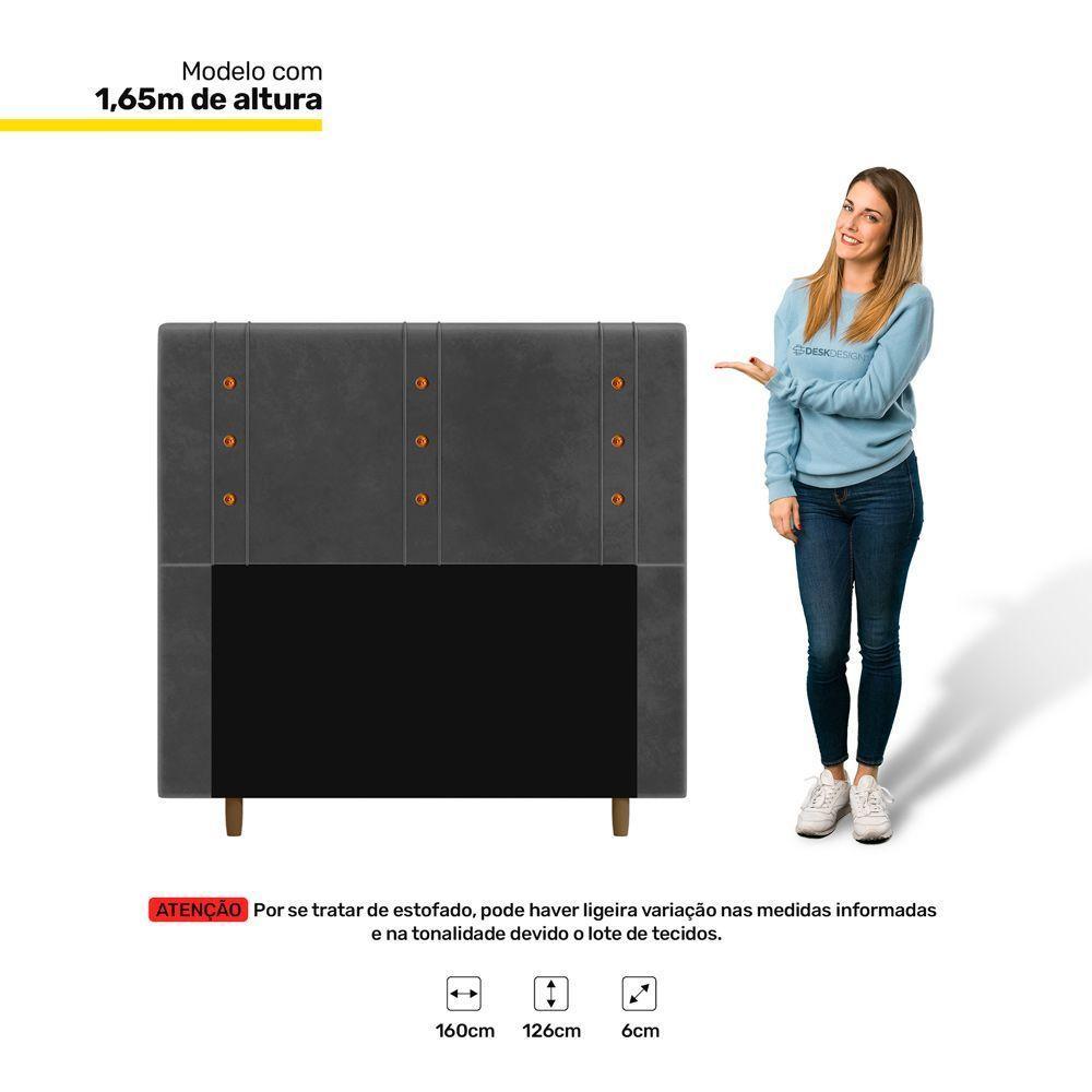 Cabeceira Cama Box Casal Queen Size Roma 160cm Veludo Cinza - 2