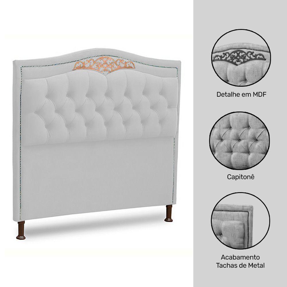 Cabeceira Estofada Box Casal Belize 140cm Corino Branco - 3