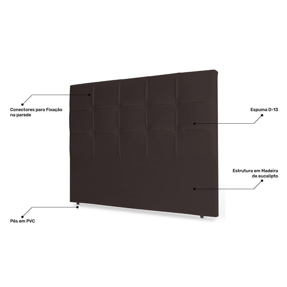 Cabeceira Estofada Box Casal 140cm Corino Marrom Cacau - 3