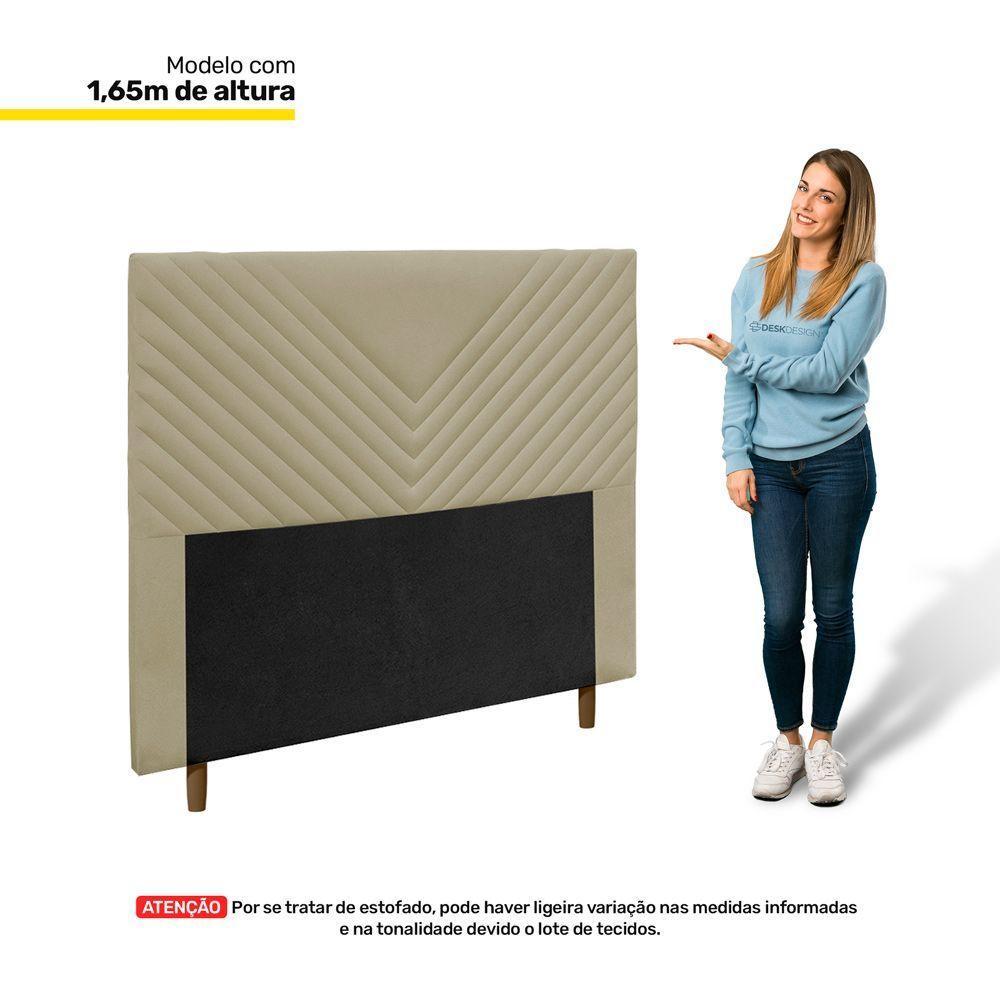 Cabeceira Cama Box Solteiro Viena 90cm Veludo Bege - 6