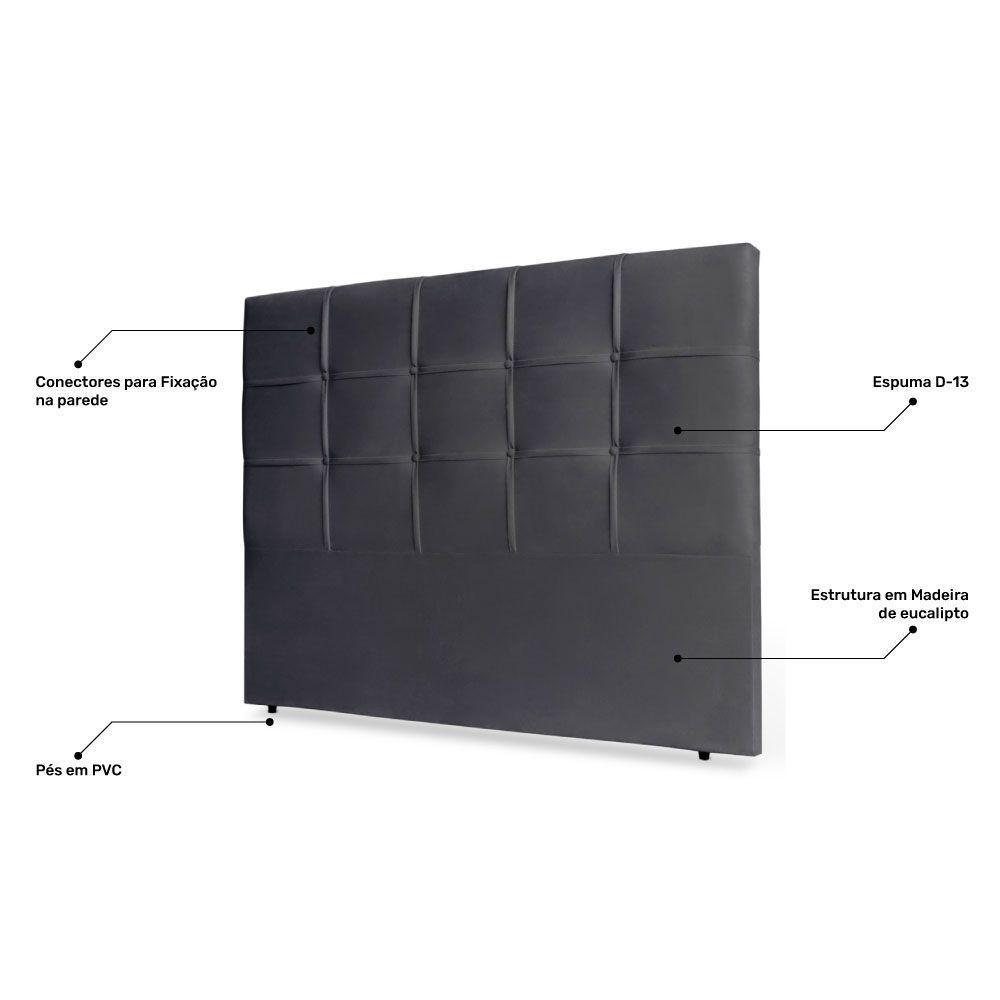 Cabeceira Estofada Box Casal Fiorella 140cm Suede Cinza - 3