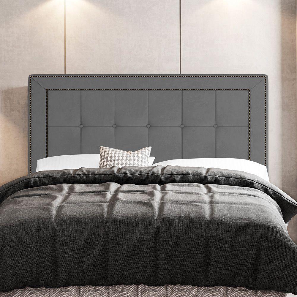 Cabeceira Box Queen Size 160cm Com Tachas E Frame Cinza - 2