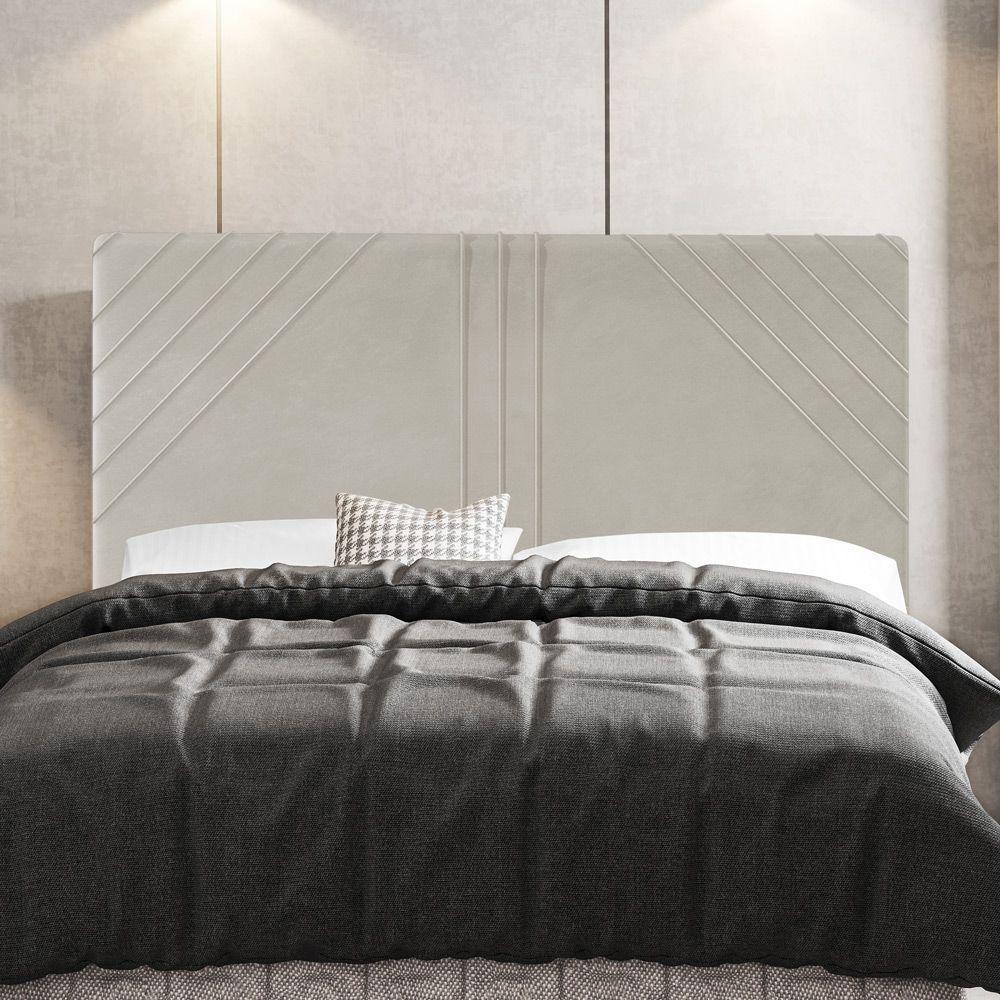Cabeceira Cama Box Casal Lisboa 140cm Veludo Bege - 4