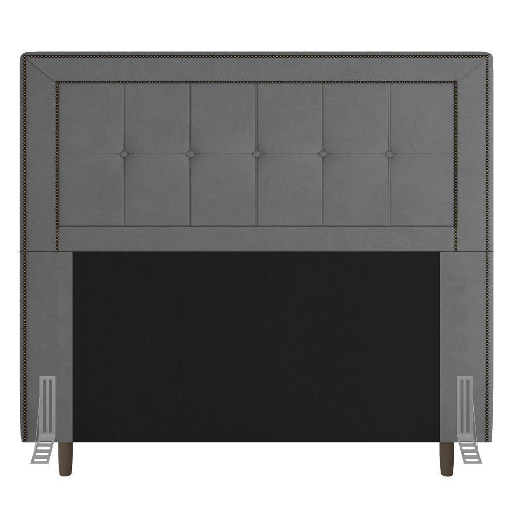 Cabeceira Box Casal King Size 195cm Com Tachas E Frame Cinza - 1