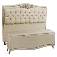 Cabeceira E Calçadeira Baú Box Queen Size 160cm Linho Areia - 1