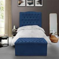 Kit Cabeceira E Calçadeira Baú Dunas Solteiro 90 Cm - Veludo Azul - 1