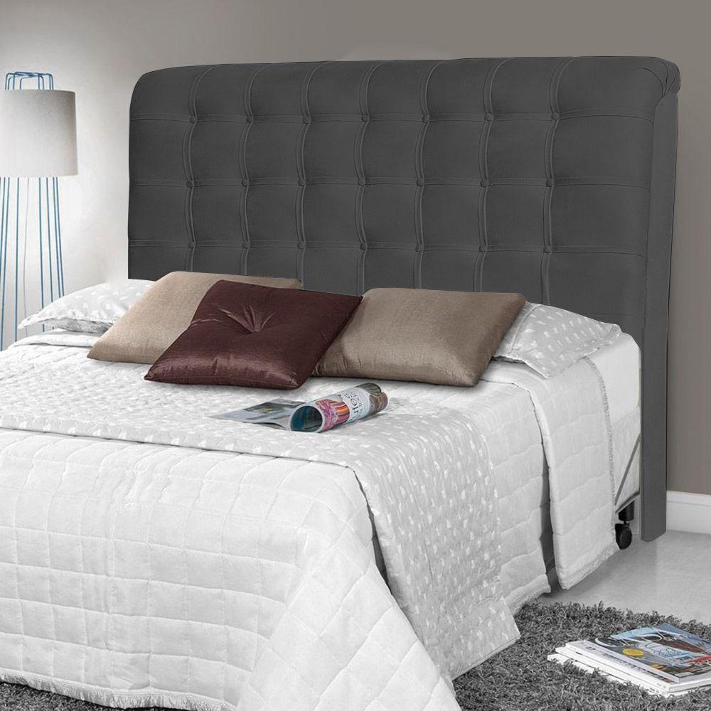 Cabeceira Estofada Box Casal Queen Louise 160cm Suede Cinza - 4