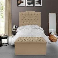 Kit Cabeceira E Calçadeira Baú Dunas Solteiro 90 Cm - Veludo Bege Escuro - 1