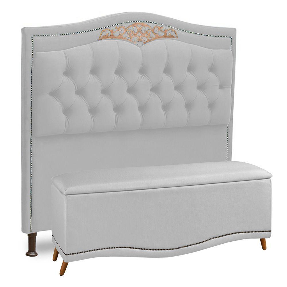 Cabeceira E Calçadeira Baú Box Casal Queen Size 160cm Branco - 1