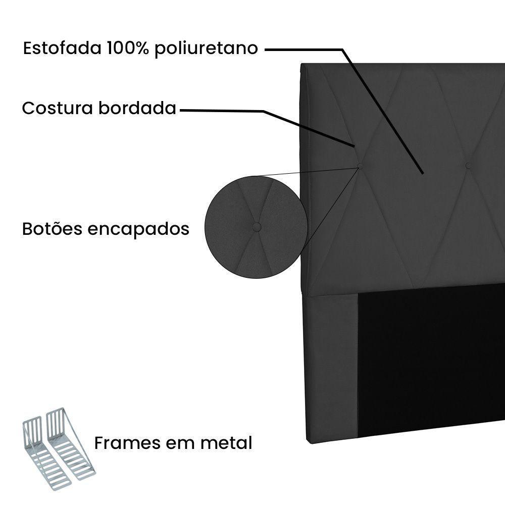 Cabeceira Estofada Box Casal King Size 195cm Suede Preto - 4
