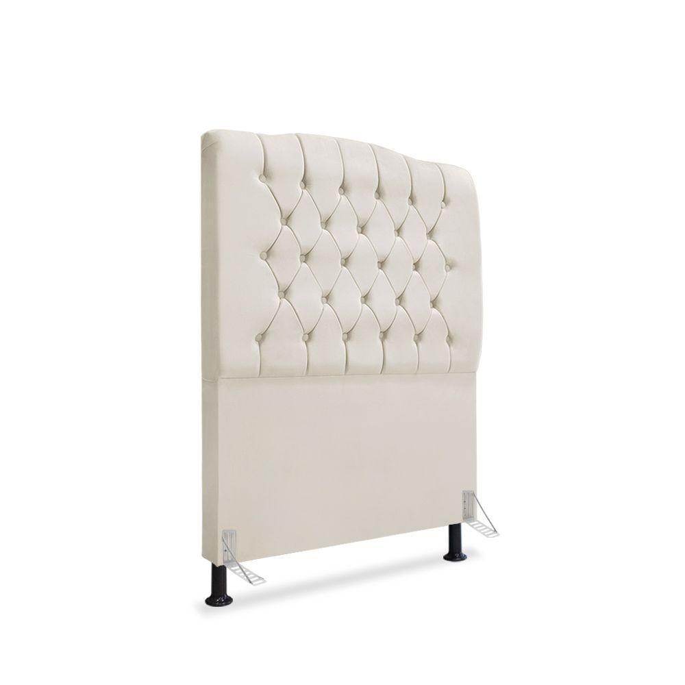 Kit Cabeceira E Calçadeira Baú Dunas Solteiro 90 Cm - Veludo Bege Claro - 4