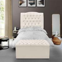 Kit Cabeceira E Calçadeira Baú Dunas Solteiro 90 Cm - Veludo Bege Claro - 1