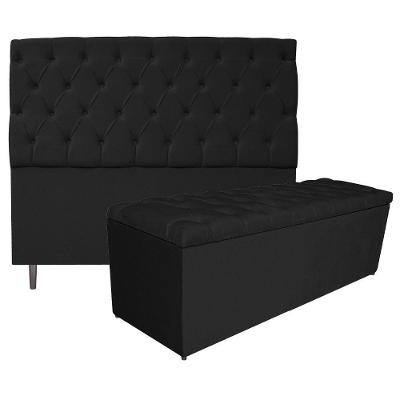 Kit Cabeceira e Calçadeira Liverpool 160cm Queen Suede Preto