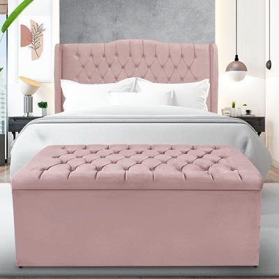 Kit Cabeceira E Calçadeira Baú Dubai Queen 160 Cm - Veludo Rose