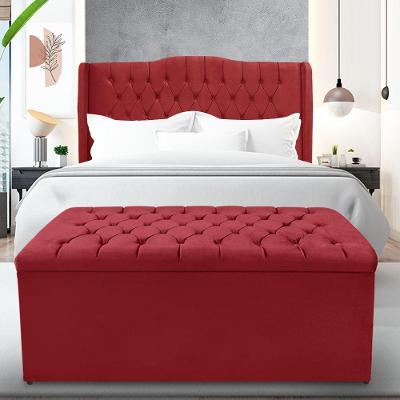 Kit Cabeceira E Calçadeira Baú Dubai Queen 160 Cm - Veludo Vermelho