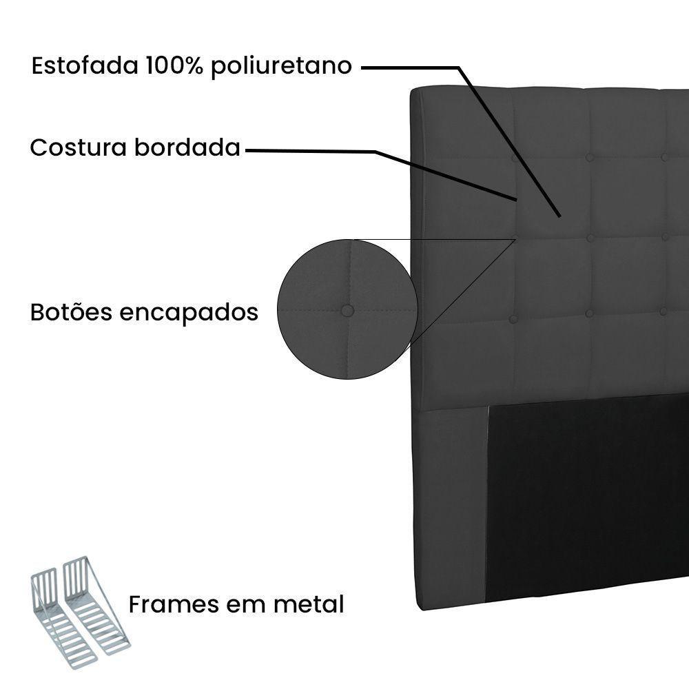 Cabeceira Estofada Box Casal King Size 195cm Suede Preto - 3