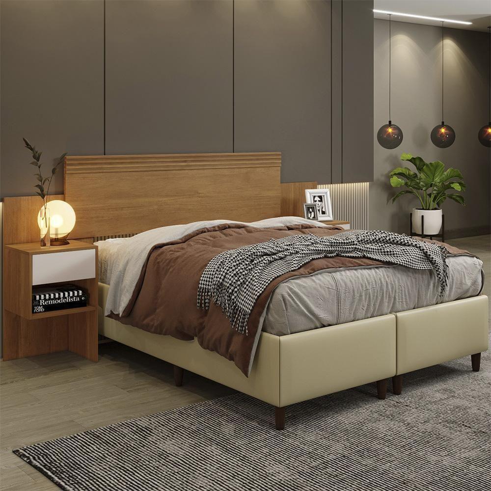 Cabeceira Master Quarto Casal E Queen Com Mesa De Cabeceira Cinamomo/off White Cinamomo/off White - 2