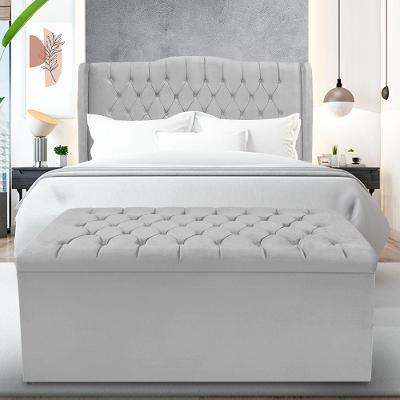 Kit Cabeceira E Calçadeira Baú Dubai Queen 160 Cm - Veludo Cinza