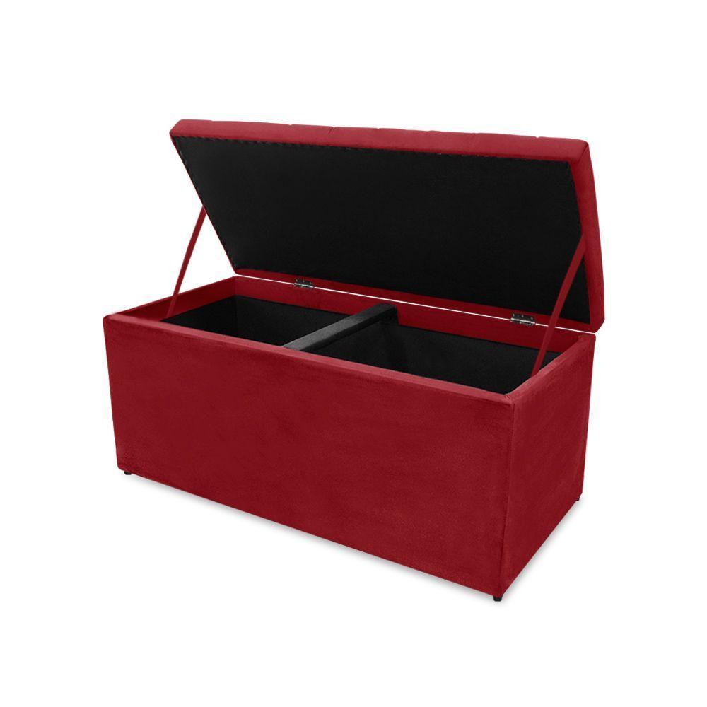 Kit Cabeceira E Calçadeira Baú Dunas Solteiro 90 Cm - Veludo Vermelho - 4