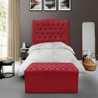 Kit Cabeceira E Calçadeira Baú Dunas Solteiro 90 Cm - Veludo Vermelho - 1