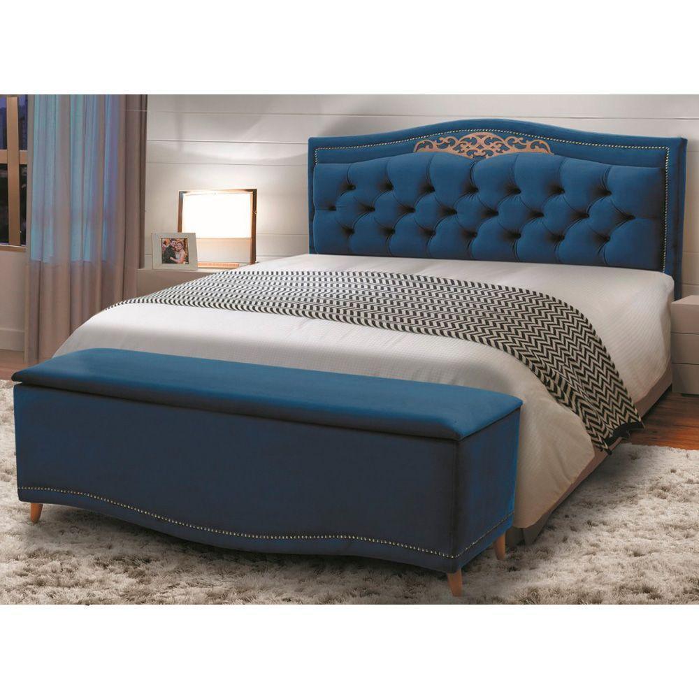 Cabeceira E Calçadeira Baú Box Queen Size 160cm Azul Marinho - 4