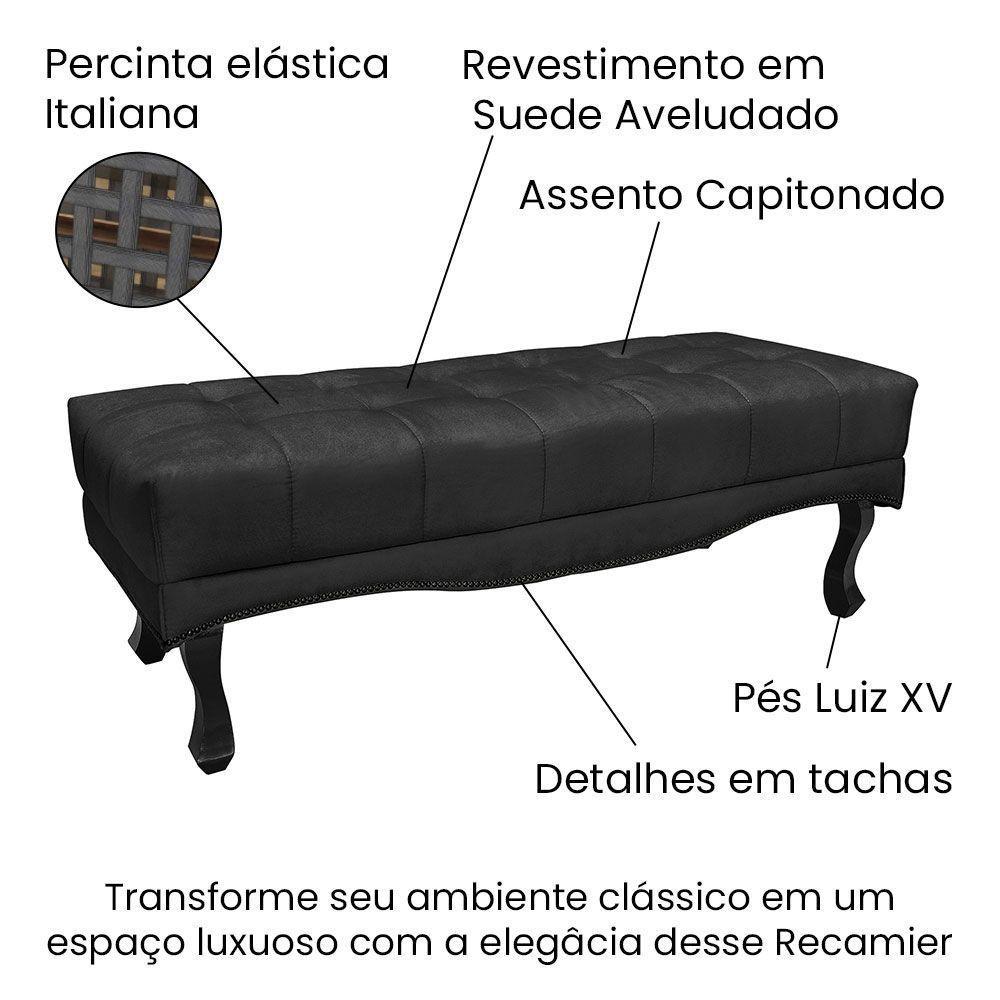 Kit Cabeceira E Calçadeira Recamier Queen 1,60M Suede Preto - 4
