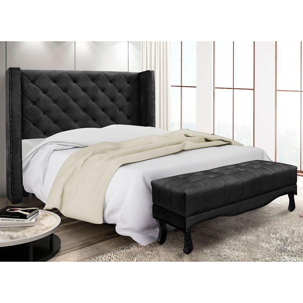Kit Cabeceira E Calçadeira Recamier Queen 1,60M Suede Preto - 8