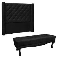 Kit Cabeceira E Calçadeira Recamier Queen 1,60M Suede Preto - 1