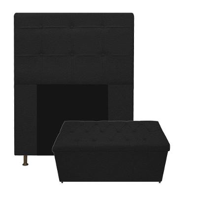 Kit Cabeceira Calçadeira Baú Estofada 90cm Solteiro Preto