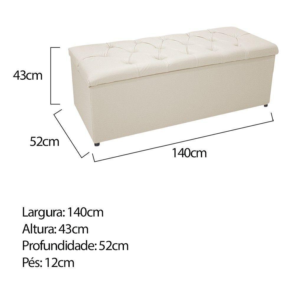 Kit Cabeceira Calçadeira Baú Estofada 140cm Casal Bege - 9