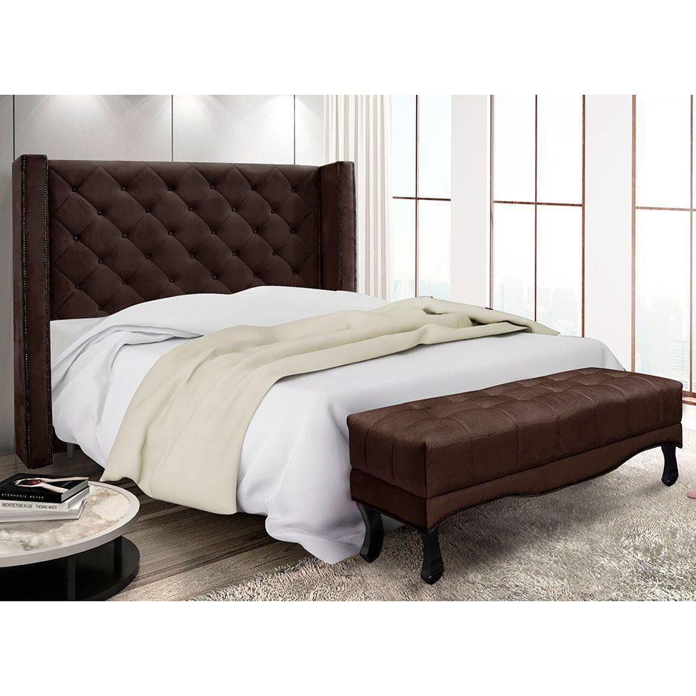 Kit Cabeceira E Calçadeira Recamier Queen 1,60M Marrom Café - 7